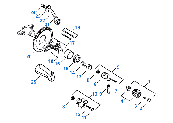 Valley pressure balance bath and shower faucet