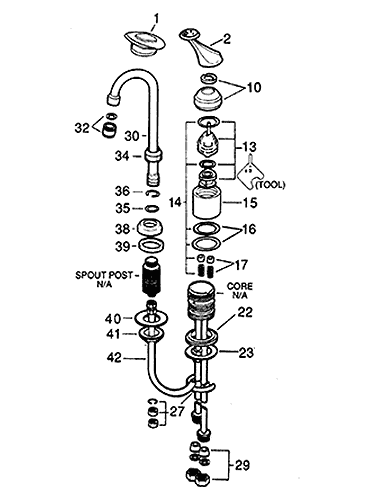 Valley single handle bar faucet parts diagram - old style