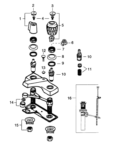 Valley II double handle bathroom faucet parts diagram - traditional-style with blade or round handles