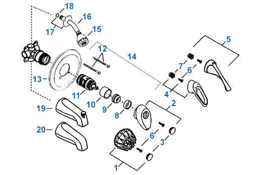 Valley parts breakdown for single handle showers after 1993