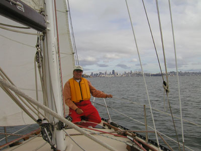 Vic sailing on Islander 28 in San Francisco Bay