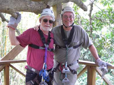 Vic and Barry at the zip lines in St Lucia