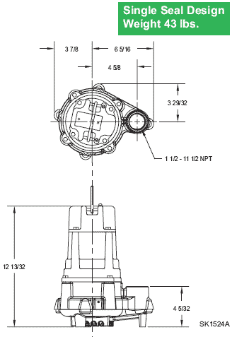Zoeller Flow-Mate 140 series single seal pump dimensions