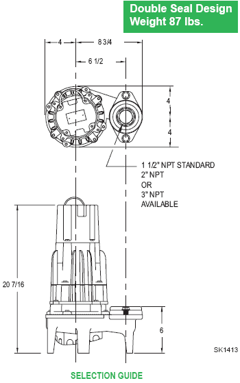 Zoeller Flow-Mate 4160 series double seal pump dimensions