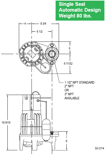 Zoeller Flow-Mate 160 series single seal pump dimensions