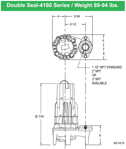 Zoeller Flow-Mate 4180 series double seal pump dimensions